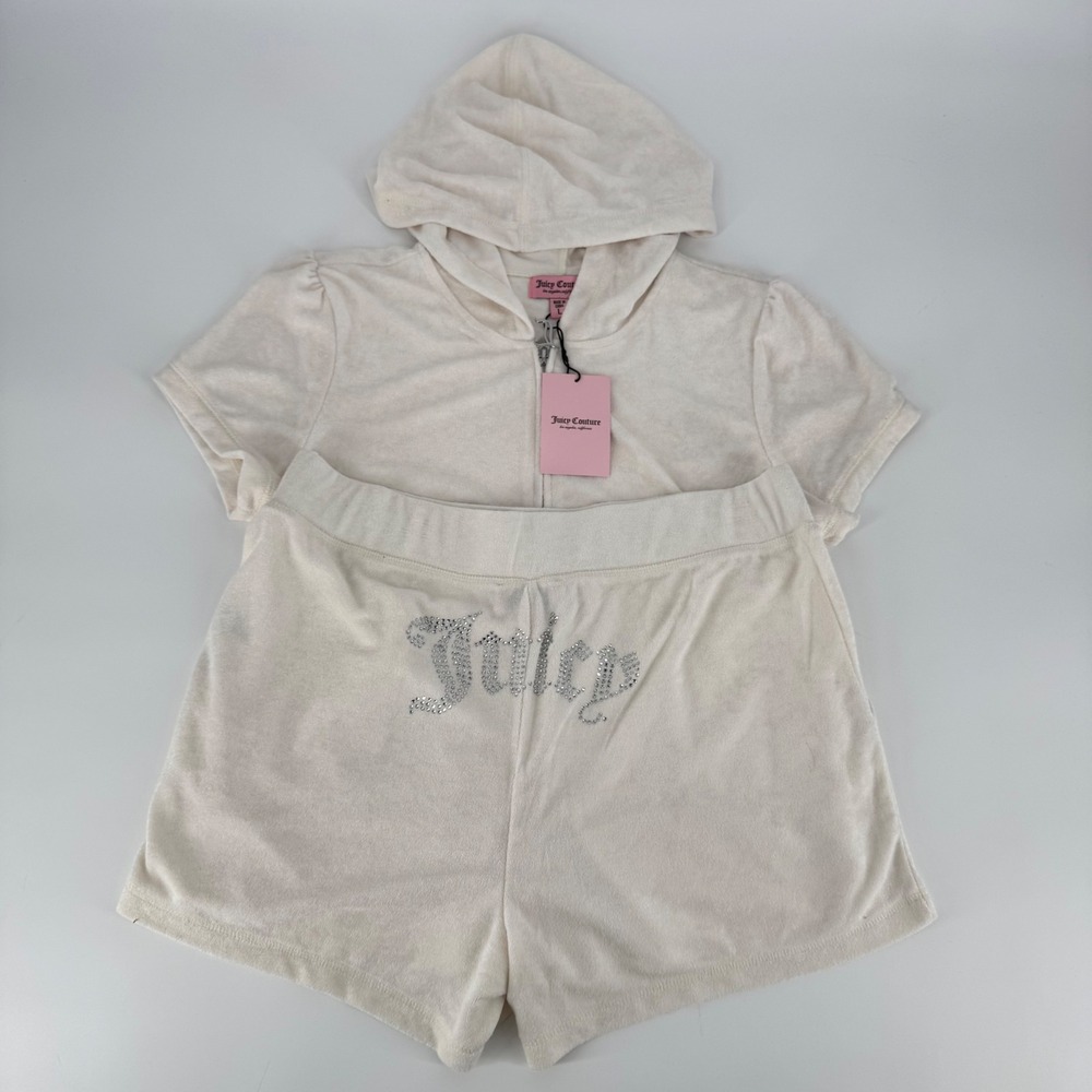 Juicy Couture Velour Shorts‎ Set Women's Large Oyster Rhinestone Logo NWT
